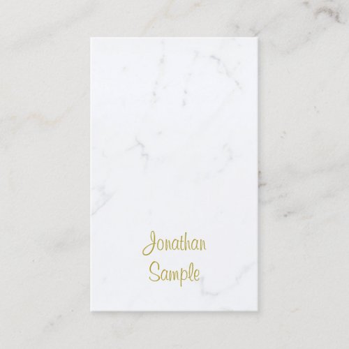 Modern White Marble Gold Script Luxurious Plain Business Card