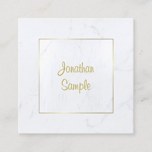 Modern White Marble Gold Script Luxurious Plain Square Business Card