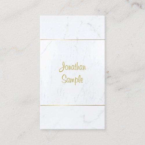 Modern White Marble Gold Script Plain Luxurious Business Card