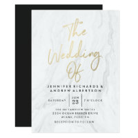 Modern White Marble Gold Script | Wedding Card