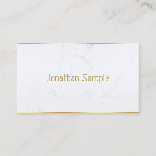 Modern White Marble Gold Text Custom Template Business Card (Front)