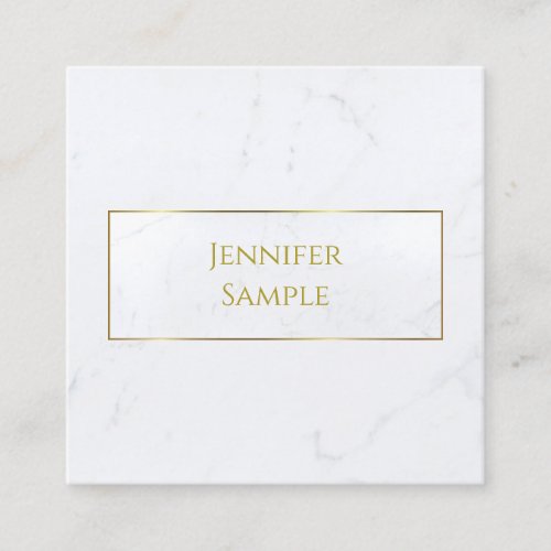 Modern White Marble Gold Text Luxury Professional Square Business Card