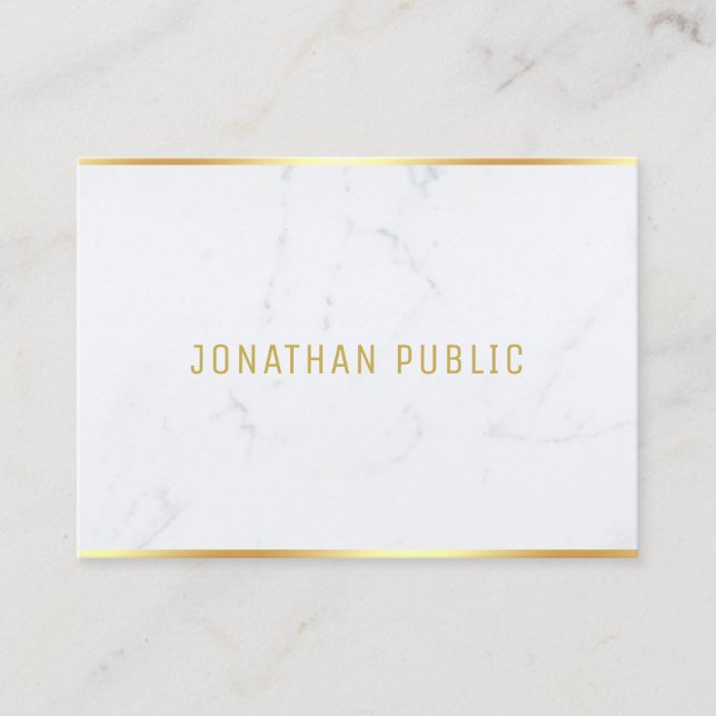 Modern White Marble Gold Text Template Elegant Business Card (Front)