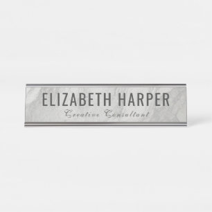 Modern White Marble & Gray Professional Custom Desk Name Plate