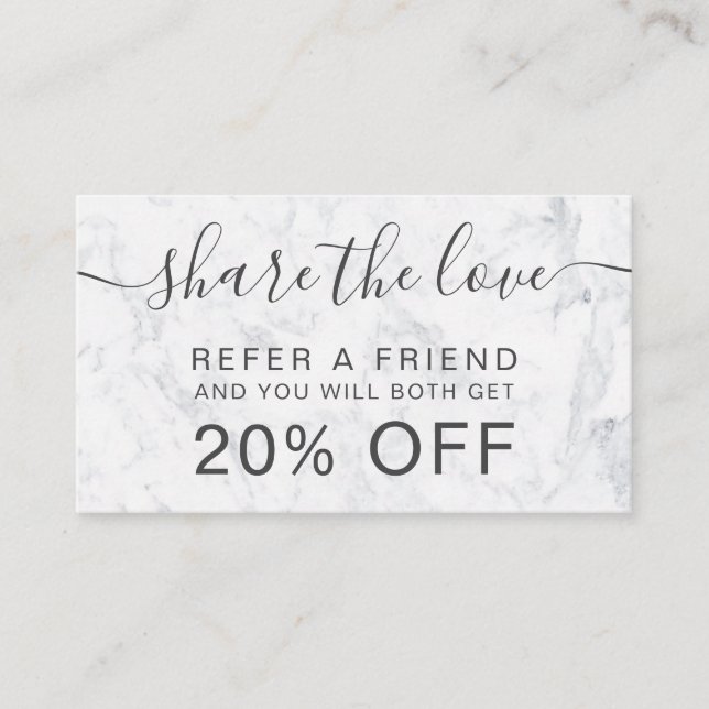 Modern white marble hair makeup professional referral card (Front)