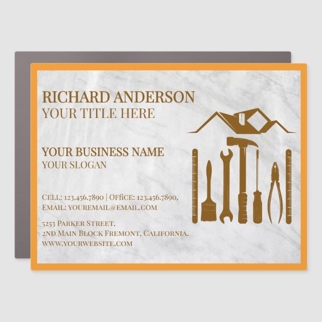 Modern White Marble Handyman Auto Repair  Car Magnet (Front)