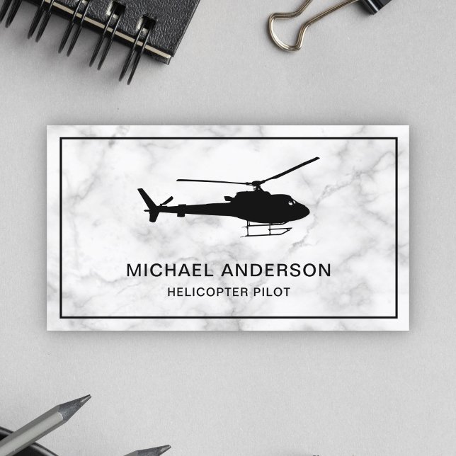 Modern White Marble Helicopter Pilot Business Card (Creator Uploaded)