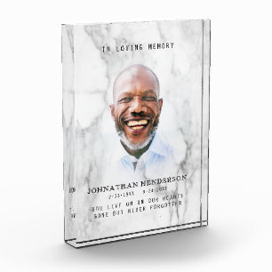 Modern White Marble In Loving Memory Photo Tribute Block