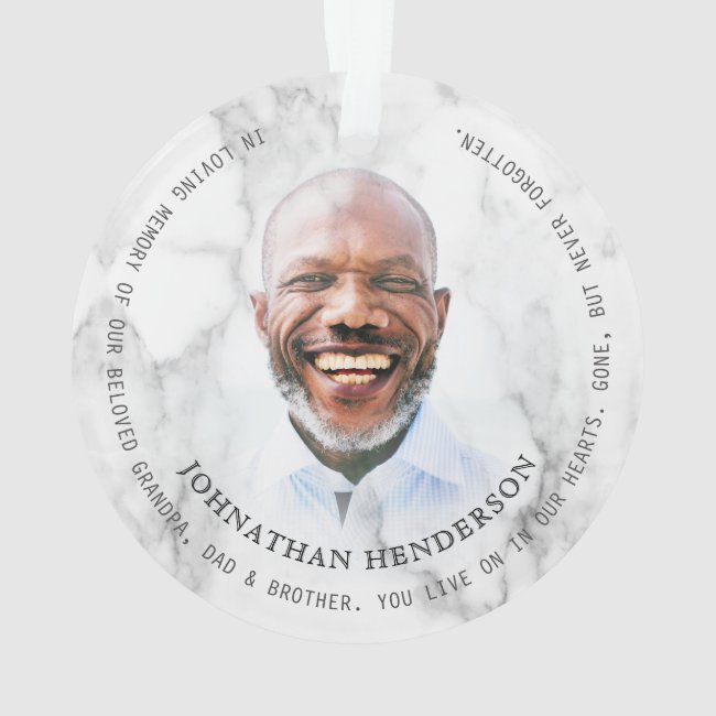 Modern White Marble In Loving Memory Photo Tribute Ornament