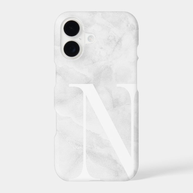 Modern White Marble Large Scale Monogram Iphone Case (Back)