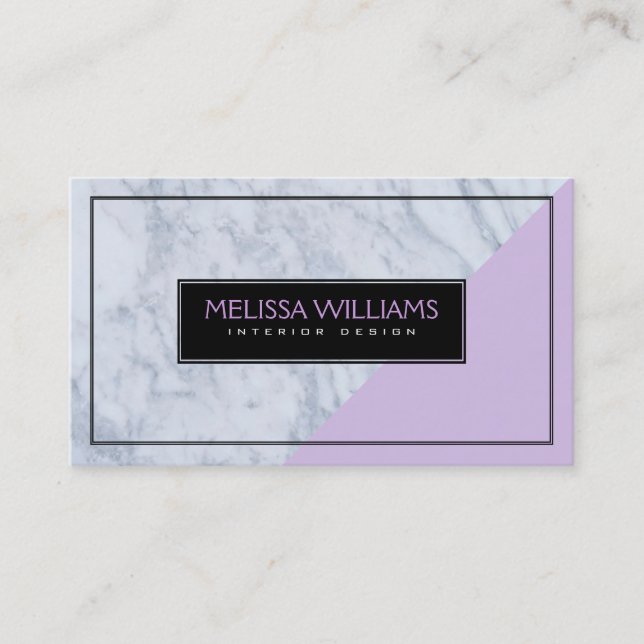 Modern  White Marble & Lavender Geometric Design Business Card (Front)