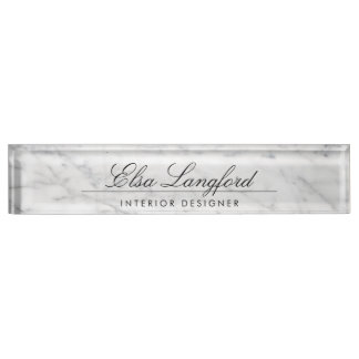 Modern White Marble Luxury Designer Desk Nameplate