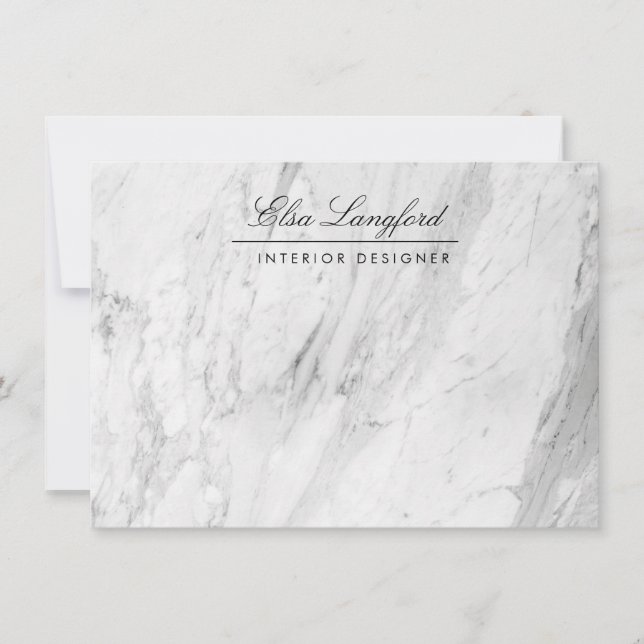 Modern White Marble Luxury Designer Flat Note Card (Front)