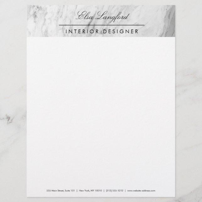 Modern White Marble Luxury Designer Letterhead (Front)