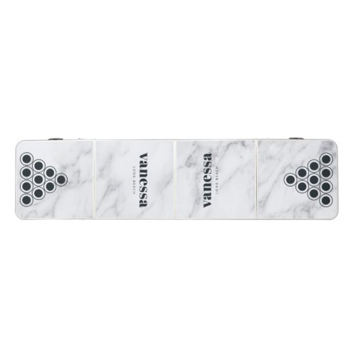 Modern White Marble Minimal Modern Classic Name Beer Pong Table