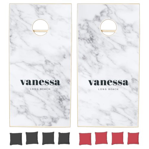 Modern White Marble Minimal Modern Classic Name Cornhole Set