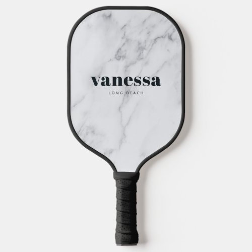 Modern White Marble Minimal Modern Classic Name Pickleball Paddle