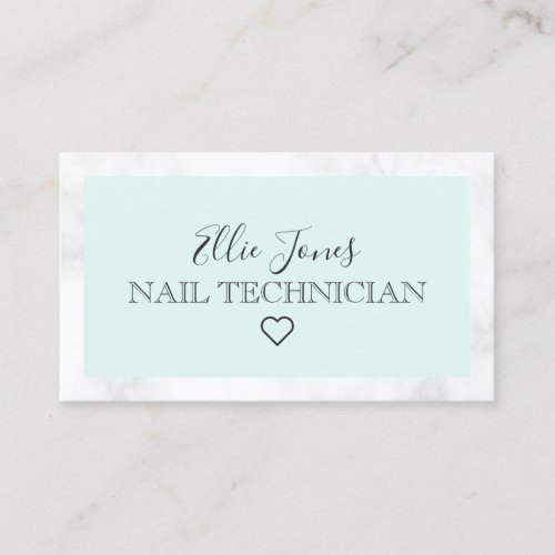 Modern white marble  mint green nail technician business card