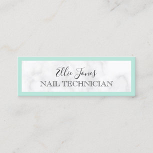 Modern white marble & mint green nail technician mini business card