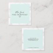 Modern white marble & mint green nail technician square business card ...