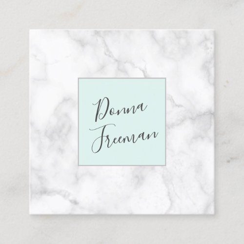Modern white marble  mint green square business card