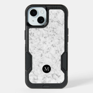 Modern White Marble Monogram iPhone 15 Case