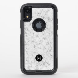 Modern White Marble Monogram OtterBox Commuter iPhone XR Case