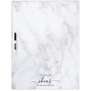 Modern white marble name dry erase board