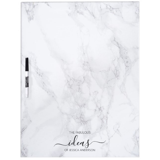 Modern white marble name dry erase board (Front)