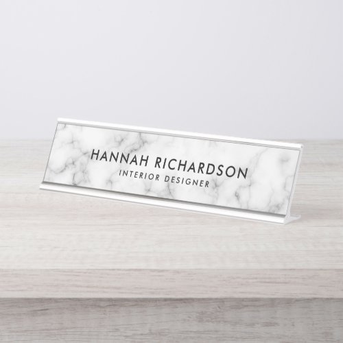 Modern White Marble  Personalized Desk Name Plate