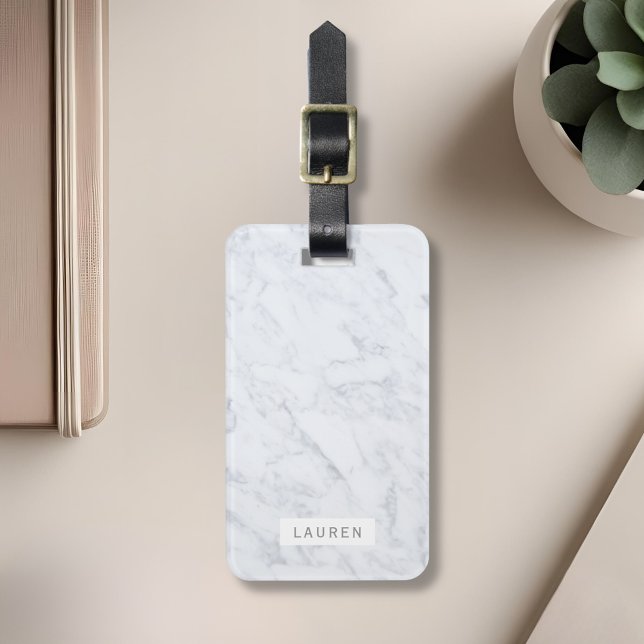 Modern White Marble Personalized Luggage Tag (Creator Uploaded)