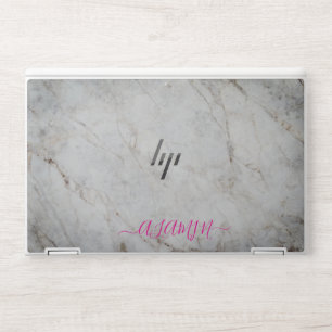 Modern white marble Personalized Name HP Laptop Skin