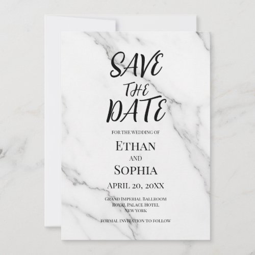 Modern White Marble Pink Border Save the Date Card