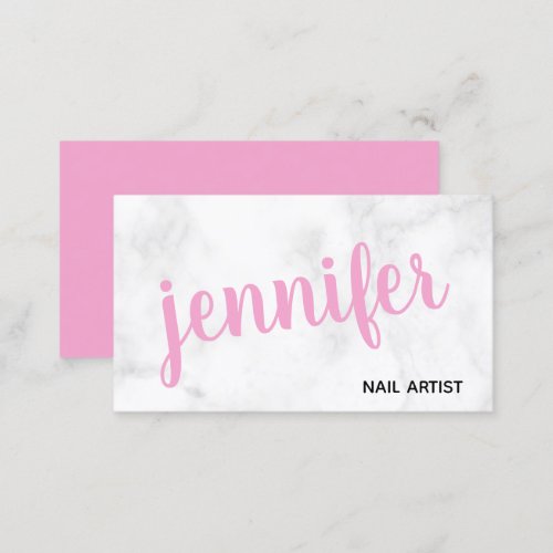 Modern white marble  pink nail artist business card