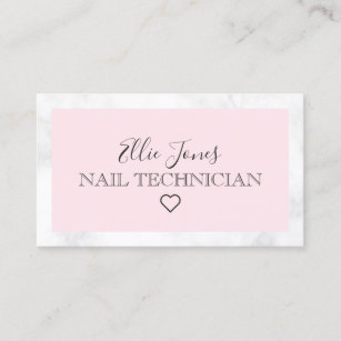 Modern white marble & pink nail technician business card
