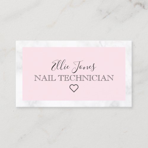 Modern white marble  pink nail technician business card