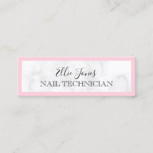 Modern white marble & pink nail technician mini business card