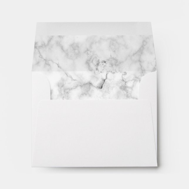 Modern White Marble Pre-Printed Address RSVP Envelope (Back (Bottom))