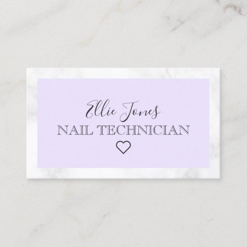 Modern white marble  purple nail technician business card