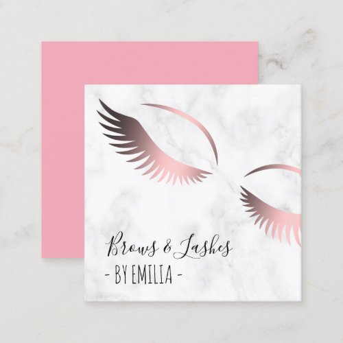 Modern white marble rose gold brows  lashes square business card