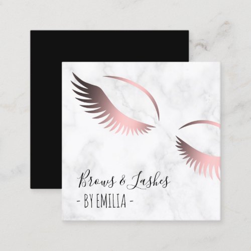 Modern white marble rose gold brows  lashes square business card