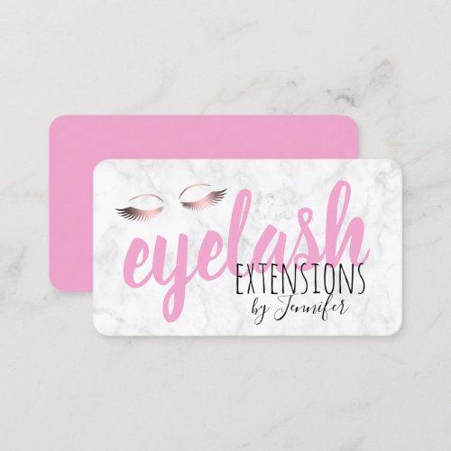 Modern white marble rose gold eyelash extensions business card