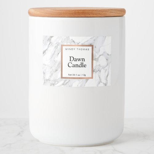 Modern White Marble Rose Gold Frame Candle or Food Label