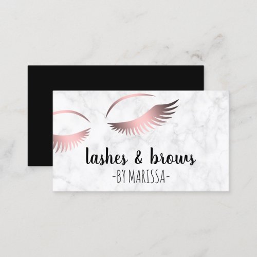 Modern white marble rose gold lashes  brows business card