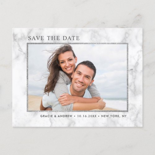 Modern White Marble Save the Date Announcement Postcard