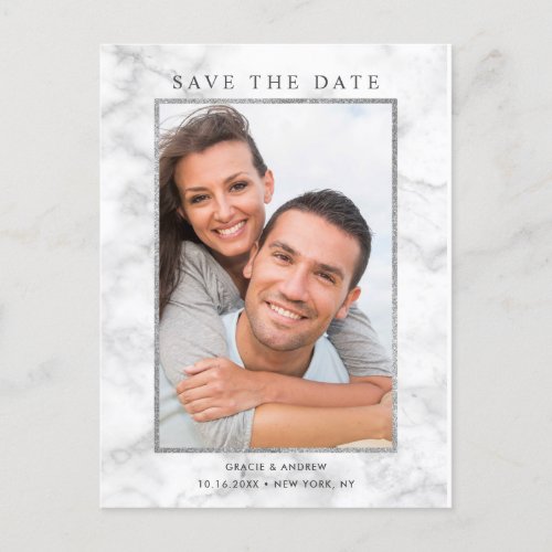 Modern White Marble Save the Date Photo Announcement Postcard