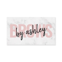Modern white marble script blush pink brows beauty business card Modern white marble script blush pink brows beauty business card