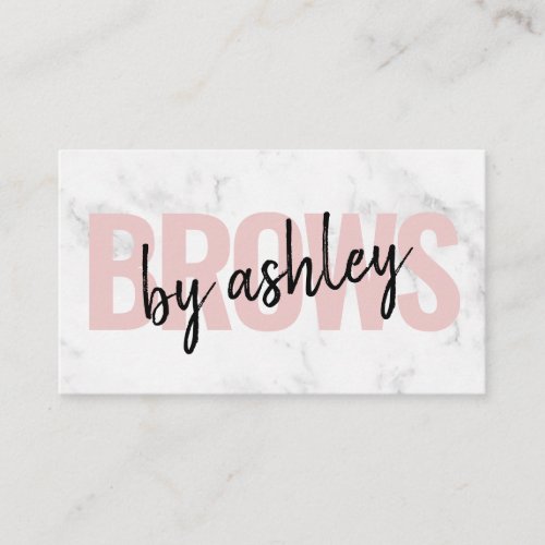 Modern white marble script blush pink brows beauty business card