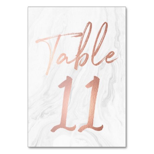 Modern White Marble Script  Table Number Card 11
