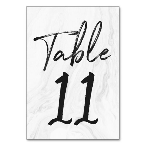 Modern White Marble Script  Table Number Card 11